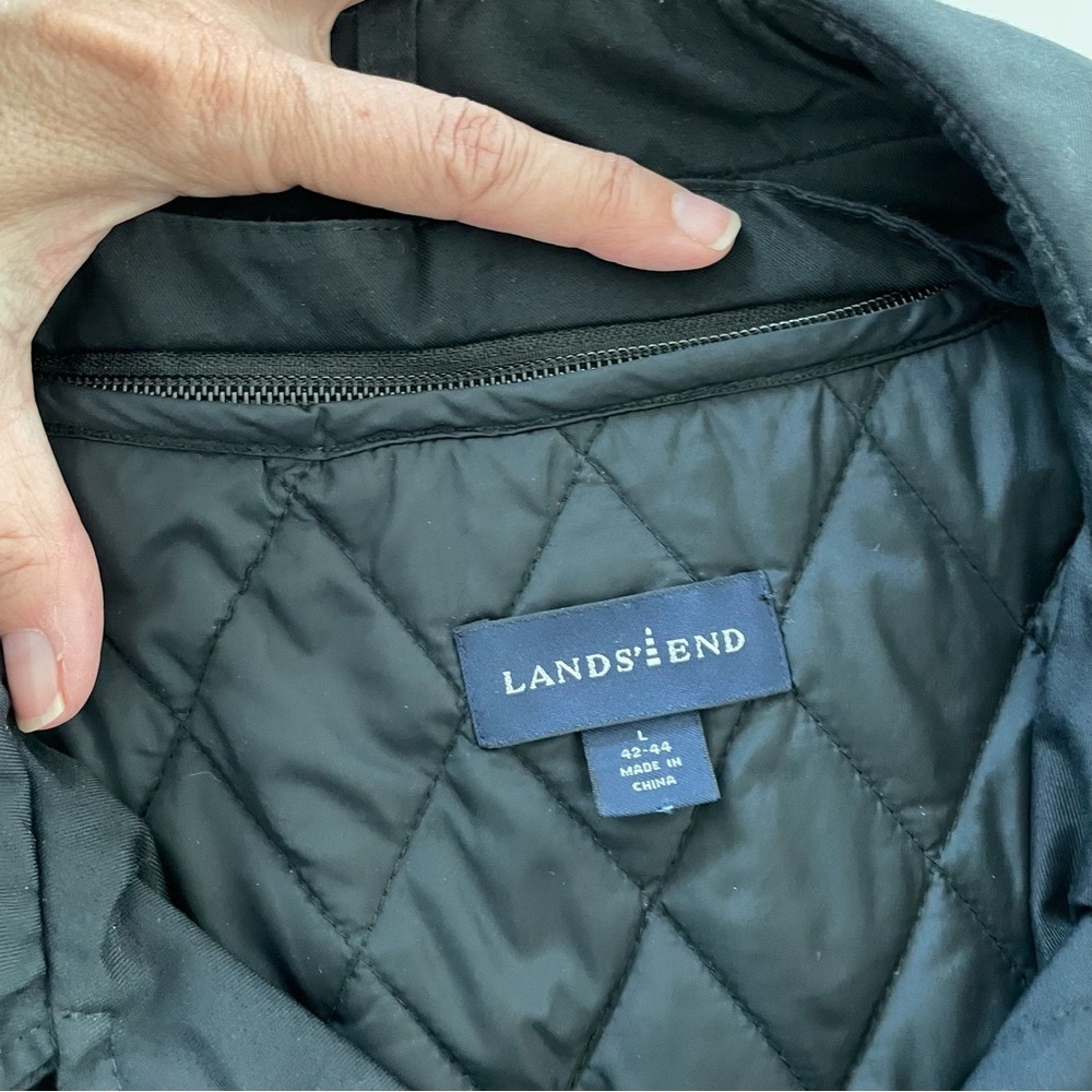 Lands' End Stadium Jacket Barn Coat with Quilted Zip Out Lining Size L Black